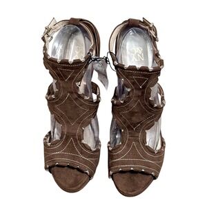 New York & Company Brown Faux Suede Caged Platform Stiletto Heels Womens 9 NEW